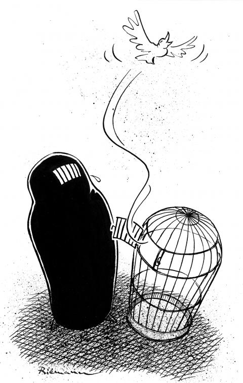 muslim woman ina  burka is like a bird in a cage.