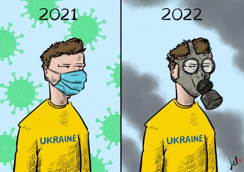 cartoon by emanuele del rosso about russia and ukraine and putin
