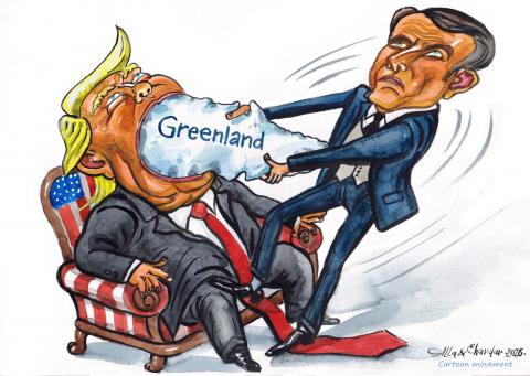 Macron tries to pull Greenland out of Trump's mouth.