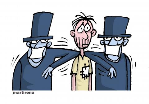 Rich people greet each other in times of pandemic