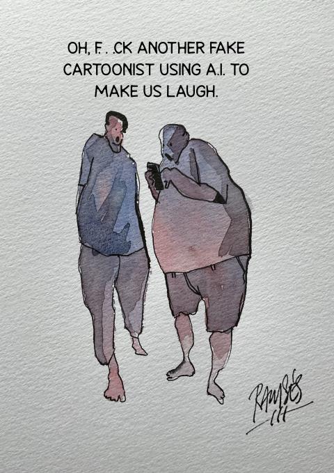 This is a hand made cartoon. Ink and watercolor…