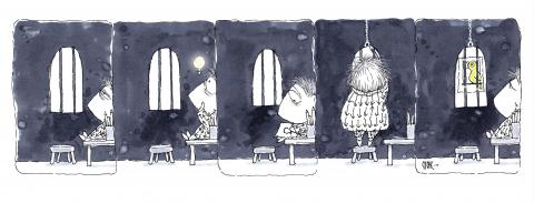 A prisoner, sitting alone in his cell, gets an idea to draw a bird and tape it to the bars so he is not the only one in captivity.