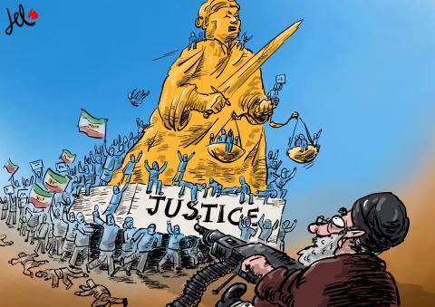 justice in iran protests del rosso cartoon
