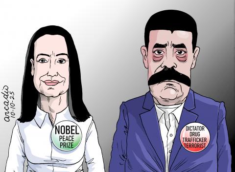 María Corina Machado y el dictator Maduro.