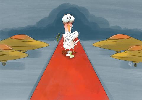 Peace dove on red carpet