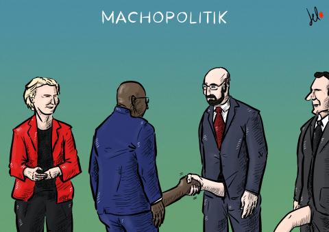 cartoon by emanuele del rosso about machism and ursula von der leyen