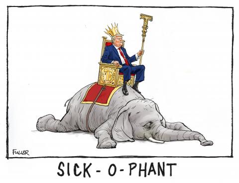 King Trump riding sick elephant
