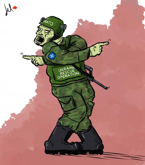 cartoon by emanuele del rosso about germany, nato and ukraine