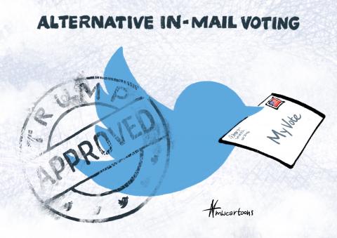 Twitter bird carrying a vote