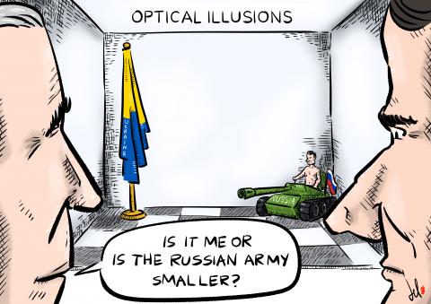 cartoon by emanuele del rosso about USA russia and ukraine