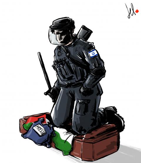 cartoon by emanuele del rosso about israel palestine and press