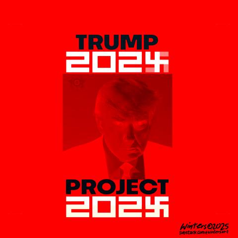 Trump mugshot inverted with a new logo for Project 2025