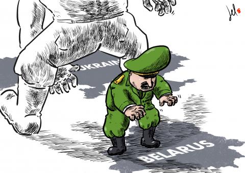 cartoon by emanuele del rosso about russia and ukraine and putin and lukashenko