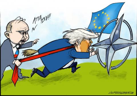 Putin with his dog Trump attacking NATO and EU