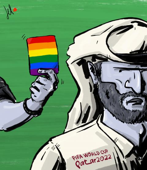 cartoon by emanuele del rosso about qatar and lgbtq