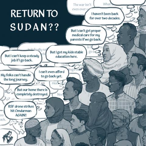 A group of people with doubts about returning home to Sudan.