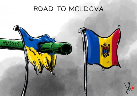 cartoon by emanuele del rosso about russia and ukraine and putin and moldova