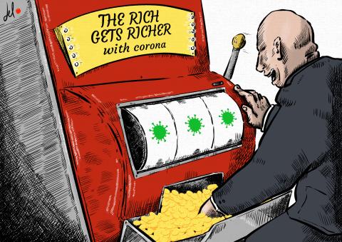 cartoon by emanuele del rosso about coronavirus and wealth