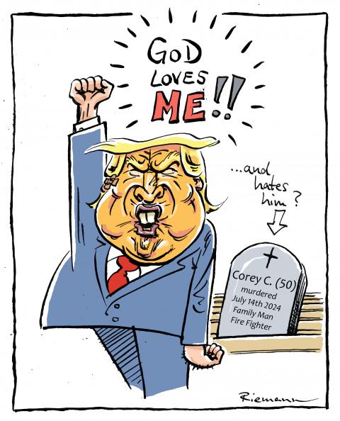 Trump posing as if chosen by god.
