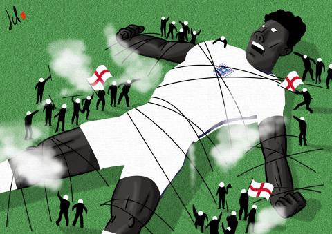 cartoon by emanuele del rosso about racism and soccer