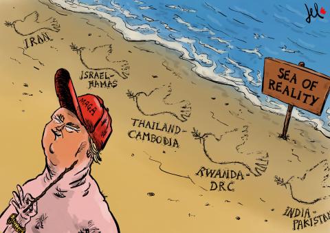 cartoon with trump at the beach, 