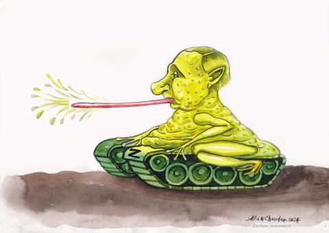 Putin as a secret weapon from a tank and a South American frog.