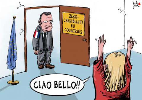 cartoon about france and political crisis macron