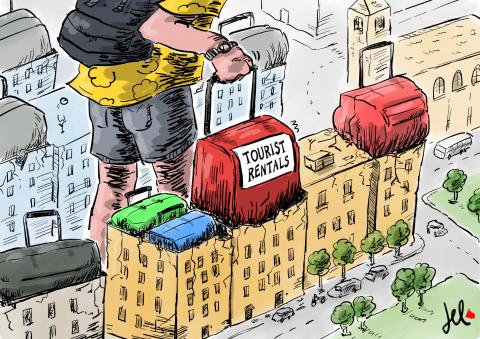 tourist rentals and overtourism cartoon