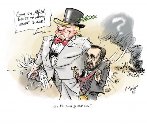 Trump is charming Alfred Nobel.