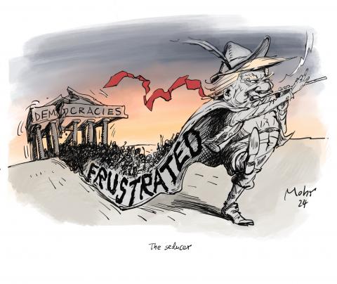 Donald Trump attracts the system-frustrated playing the flute.