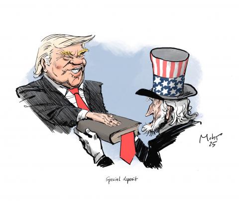 Donald Trump swears the oath of office to the Constitution.