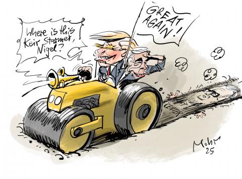 Trump and Farage on a steamroller.