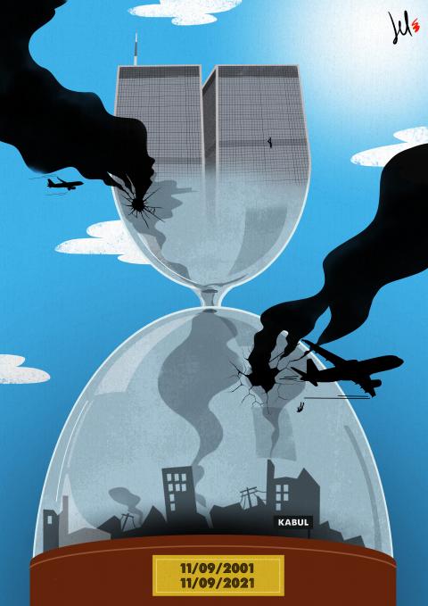 cartoon by emanuele del rosso about twin towers
