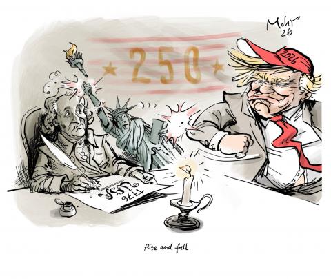Jefferson, Statue of Liberty and Trump celebrating 250. birthday of USA