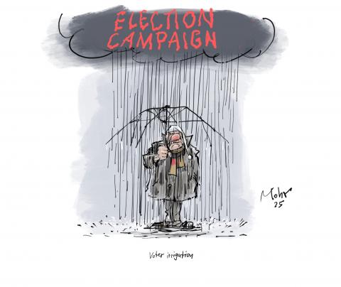 The German voter endures the election campaign as if defenseless against the rain.