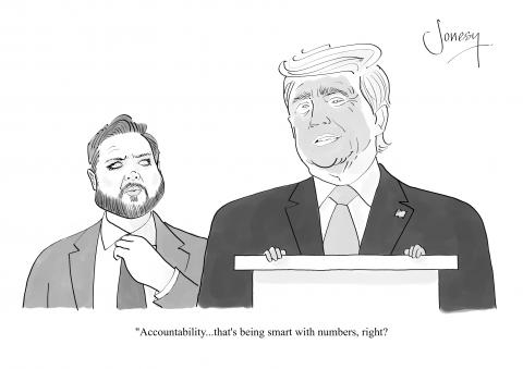JD Vance looking on nervously as Trump makes another dumb statement