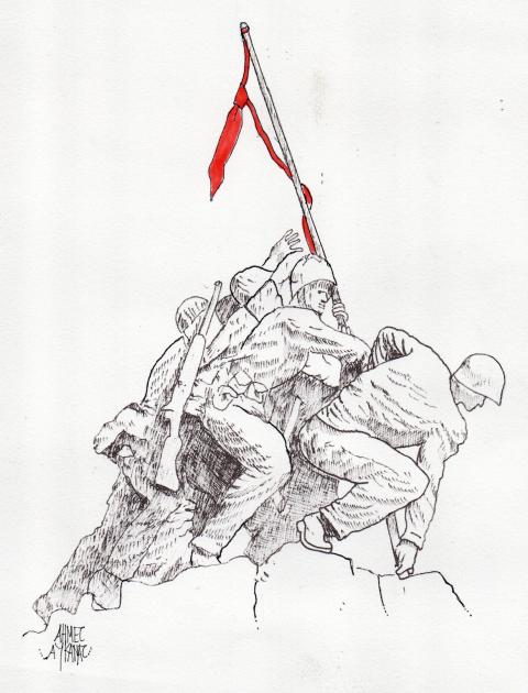 Trumpın gravatı bayrak olmuş.yazısız karikatür .