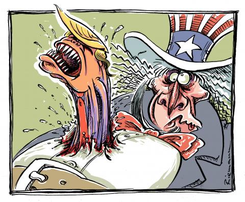 Trump as a deadly alien, destroying the USA.