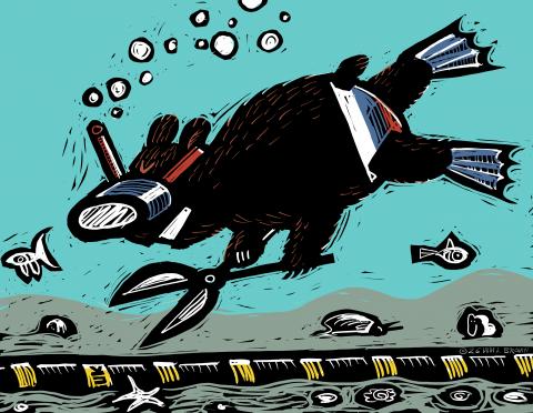 Russian bear threatening underwater cable