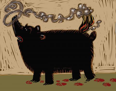 Russian bear smells the smoke of his own rear catching fire.