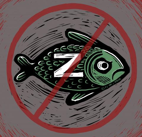 A fish marked with the Russian "Z" is shown with the "banned" symbol.