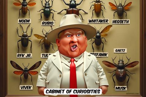 Trump standing in front of a collection of insects