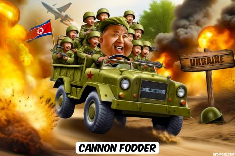 Kim Jong-un entering Ukraine riding army truck