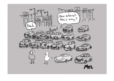 a couple looking at angry cars