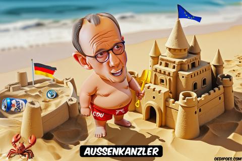Friedrich Merz building sand castle
