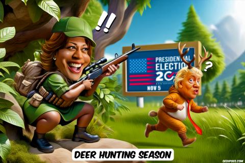Harris the hunter spotting Trump the deer