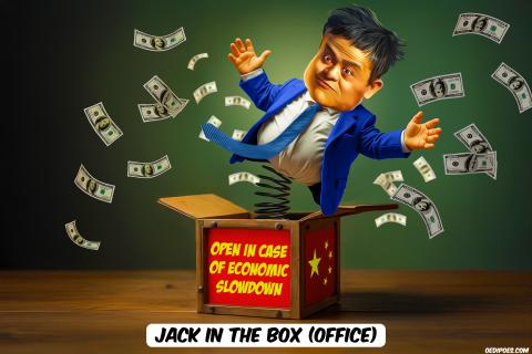 Jack Ma popping out of a box