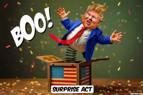 Trump jumping out of box