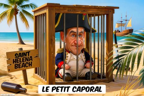 Nicolas Sarkozy imprisoned on beach