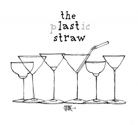 A single straw in an empty martini glass